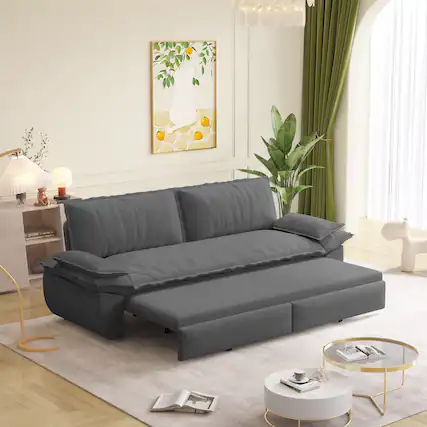 Front. Anysun - 73.2" 3-in-1 Corduroy Convertible Sleeper Sofa Bed - Queen Pull-Out Loveseat - Gray.