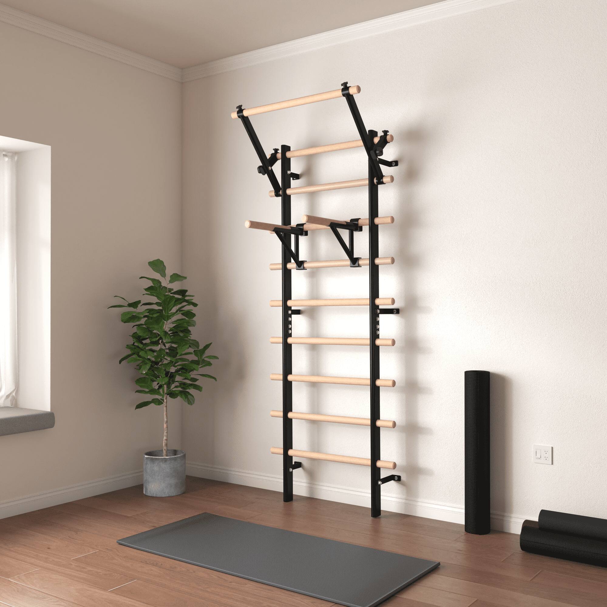 Alt View 2. Syedee - Swedish Ladder Stall Bar, Wall-Mounted Multifunctional Gym for Home Fitness, Kids Climbing and Stretching - Black.
