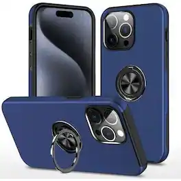Entronix - iPhone 16 Pro Case with 360° Ring Grip and Kickstand - Navy