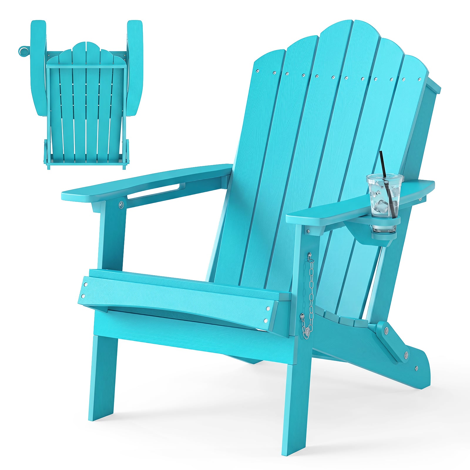 Gymax - Patio Folding Adirondack Chair Weather Resistant Cup Holder Yard Turquoise - Green