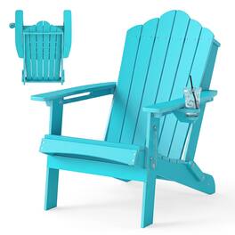Gymax - Patio Folding Adirondack Chair Weather Resistant Cup Holder Yard Turquoise - Green