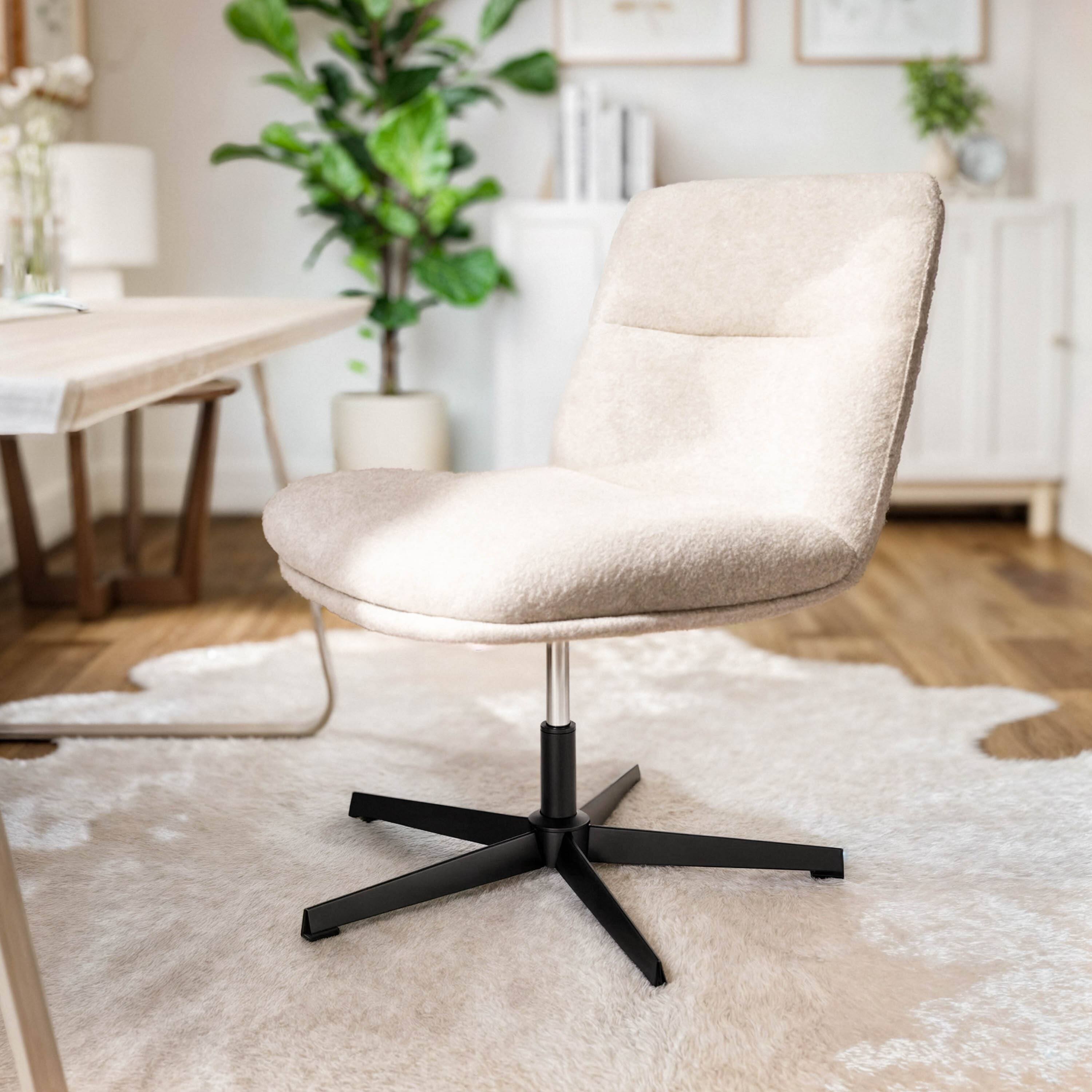 Alt View 1. Flash Furniture - Chloe Commercial Wide Mid-Back Cream Padded Faux Shearling Armless Stationary Task Office Chair with Adjustable Height, - Off-White.