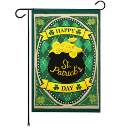 G128 - Happy St. Patrick's Day Pot of Gold Garden Flag 12x18 Double-Sided - Green