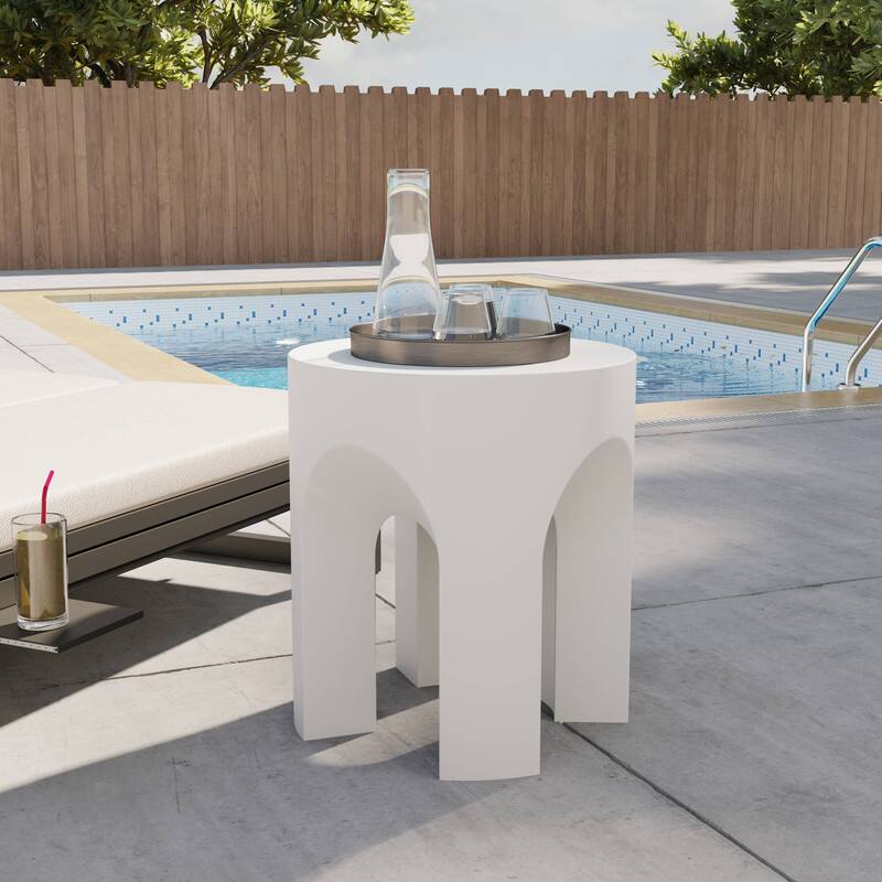 Alt View 1. LeisureMod - Crus Arched Fiberstone Side Table, Heavy Duty & Indoor/Outdoor Modern Accent Table - White.