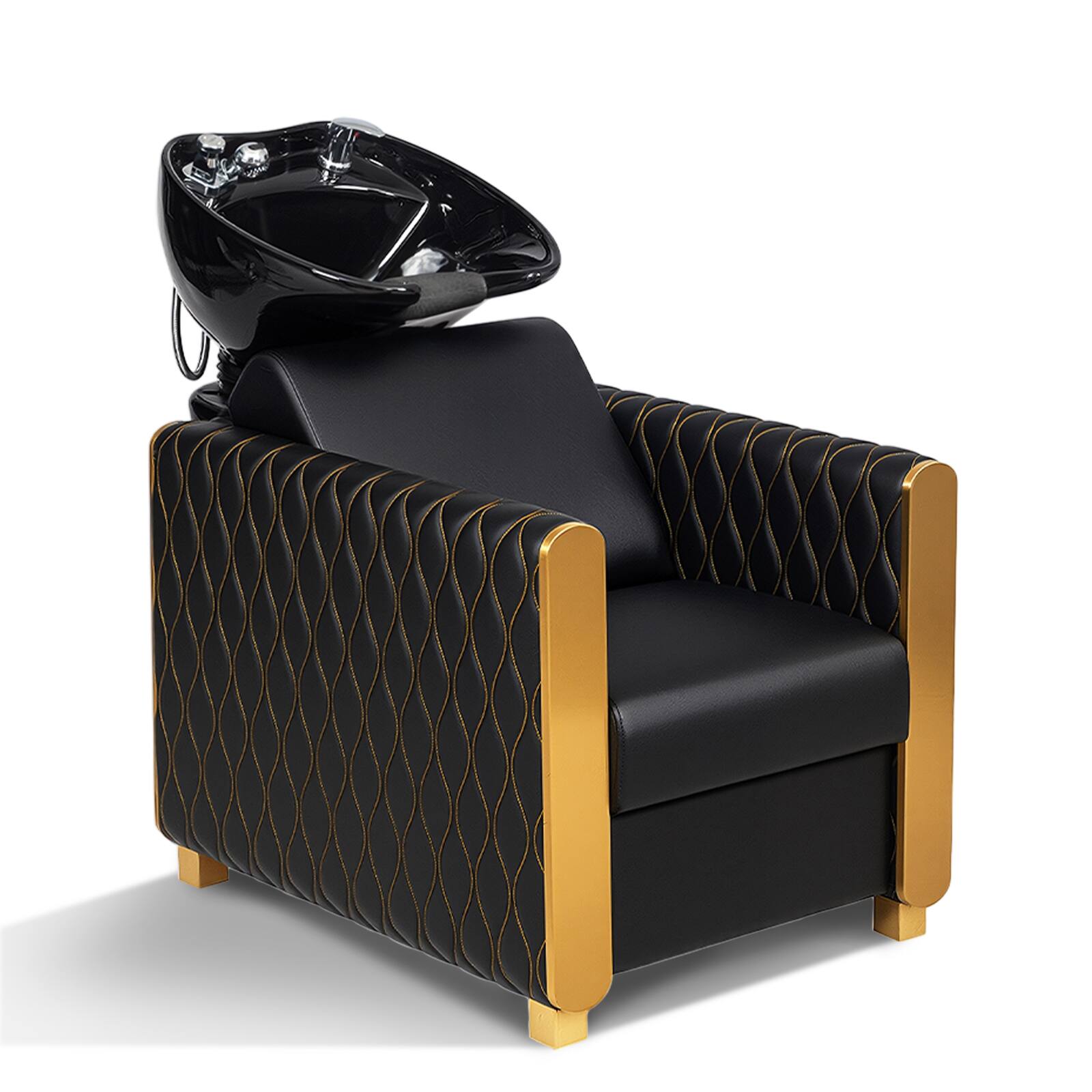 Front. Winado - Shampoo Chair Backwash Units with Tilting Porcelain Sink & Retractable Sprayer & Rubber Neck Rest for Barbershop Beauty - Black & Gold.
