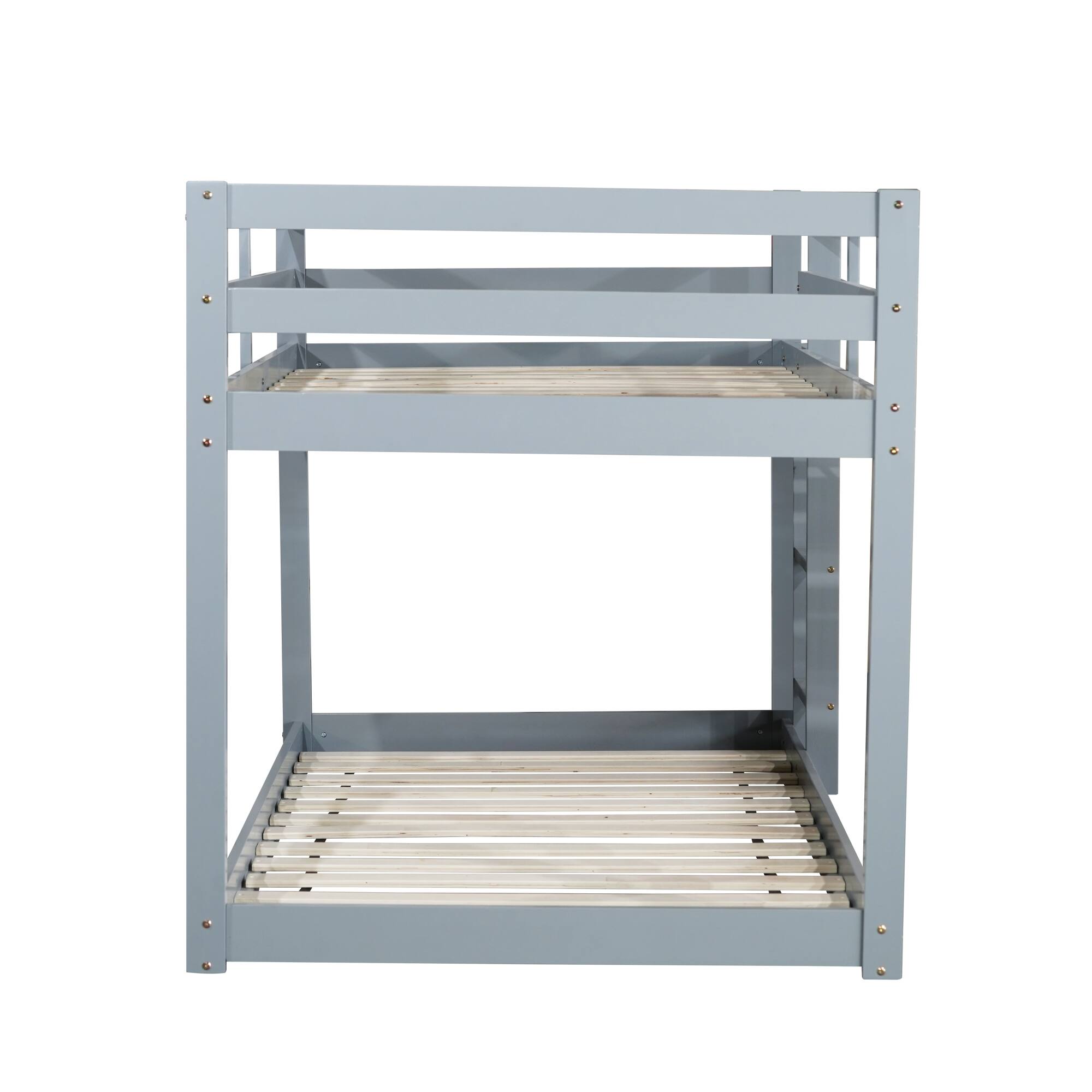 Alt View 2. GOODSILO - Solid Wood Twin Over Twin Floor Bunk Bed with Ladder and Strengthened Slats for Enhanced Stability - Grey.