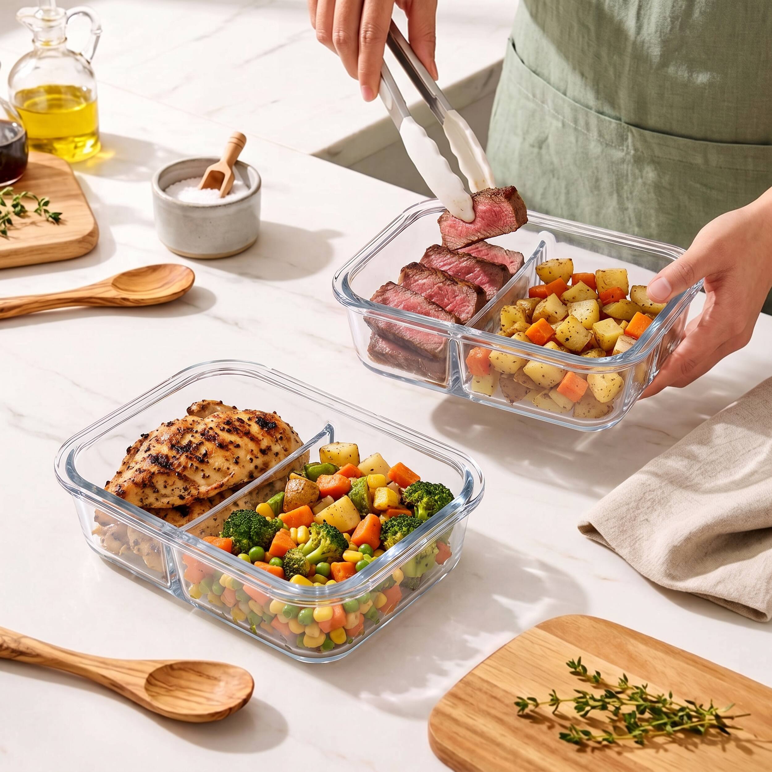 Alt View 5. Sorbus - 5-Pack 35 oz/1040 mL 2-Compartment Glass Food Storage Containers with Lids - Clear.