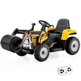 Costway - Kids Ride On Roller 12V Electric Tractor Remote w/ Music & LED Light - Yellow