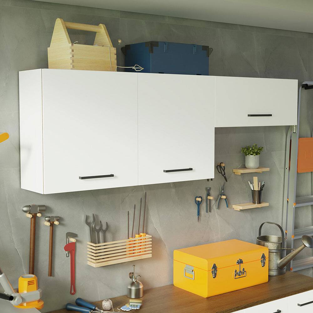 Alt View 3. Madesa - Madesa Garage and Utility Room Storage Set 47"L Wall Cabinet with 3 Doors - White - White.