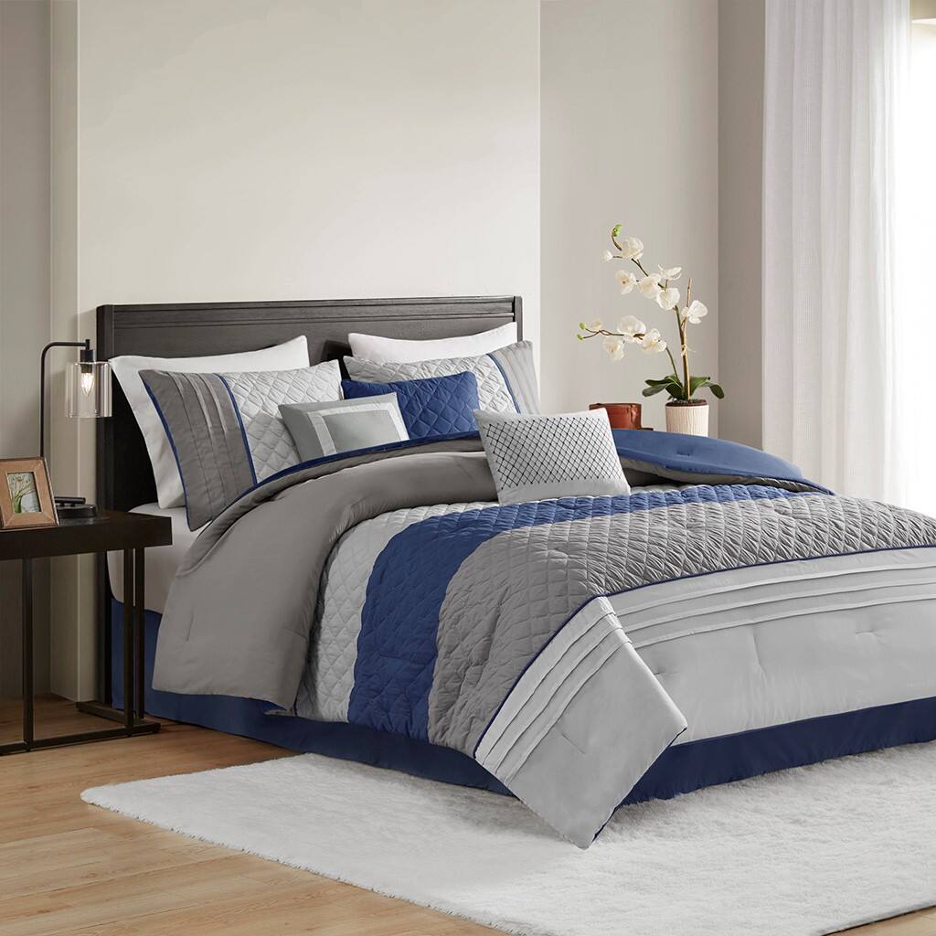Alt View 4. Gracie Mills - Gracie Mills 7-Piece Transitional Color Block Comforter Set - Blue.