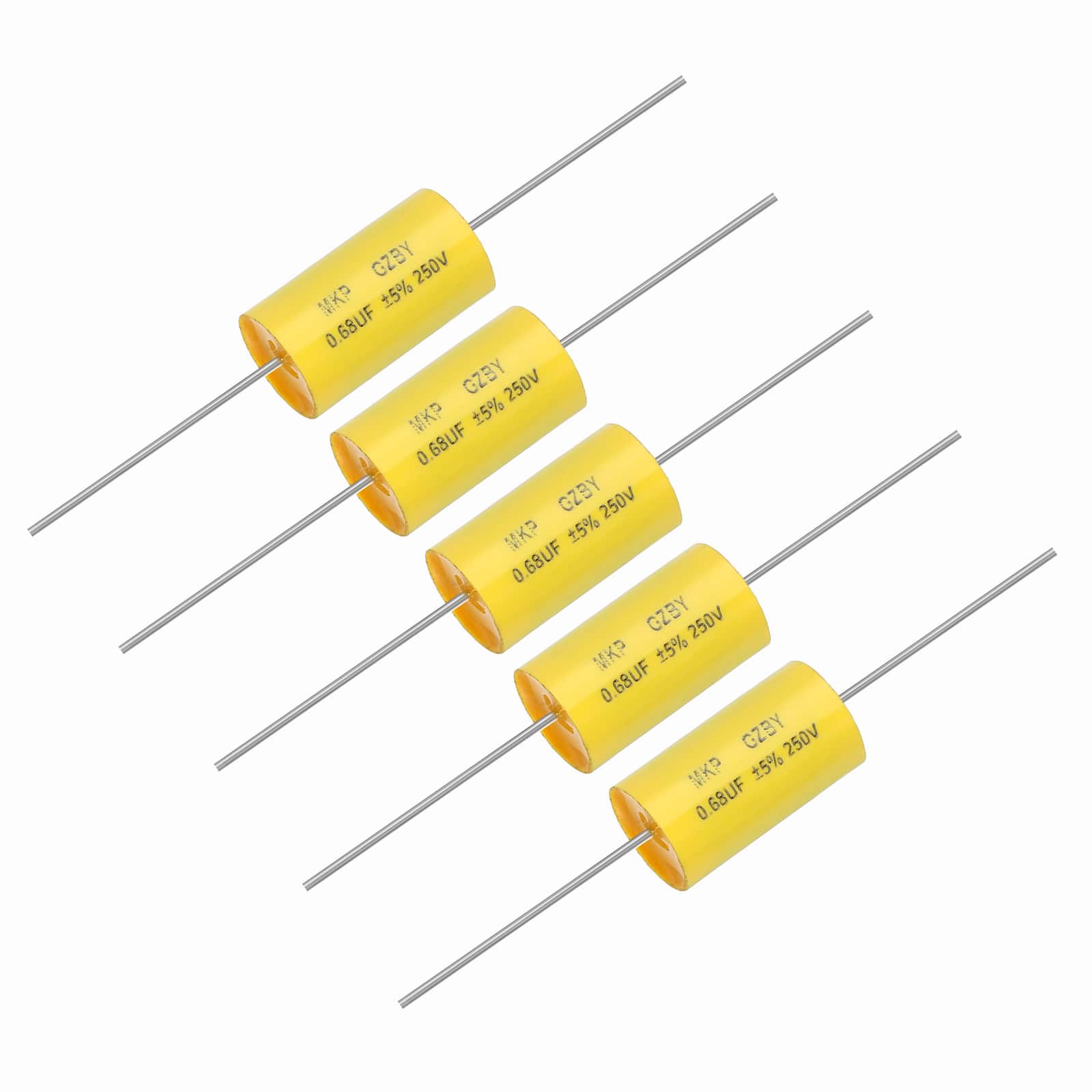 Unique Bargains - 5pcs 0.68uf Frequency Divider Capacitor, 250V Axial Audio Speaker Crossover MKP Film Capacitor - Yellow price history on PriceWatchPro