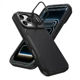 Dteck - For Apple iPhone 17 Pro Max Rugged Case, Heavy Duty Dual Layer Shockproof Lens Kickstand Drop Protection Cover - Black