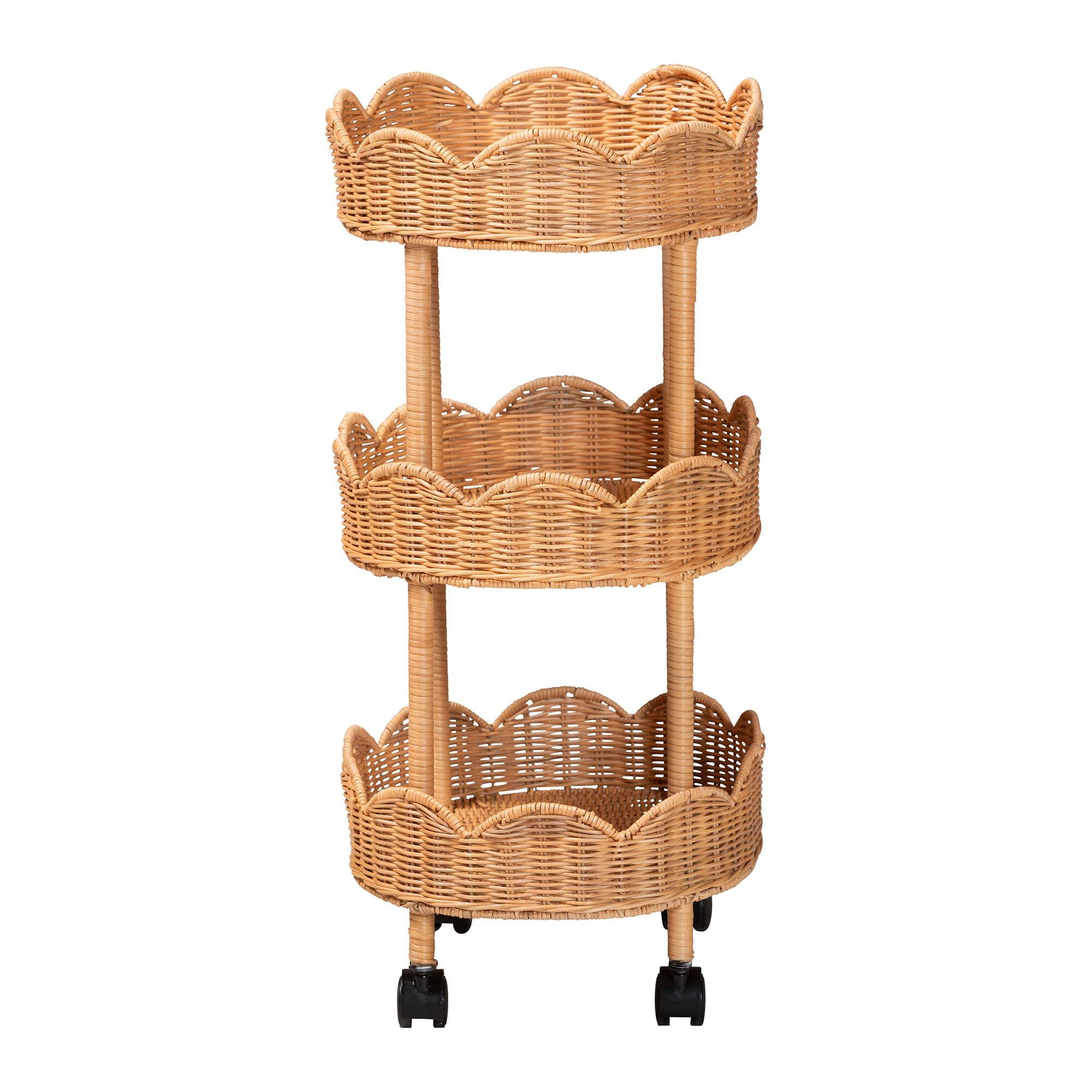 Left. bali & pari - bali & pari Bulana Natural Rattan 3-Tier Rolling Storage Cart - Light Honey.