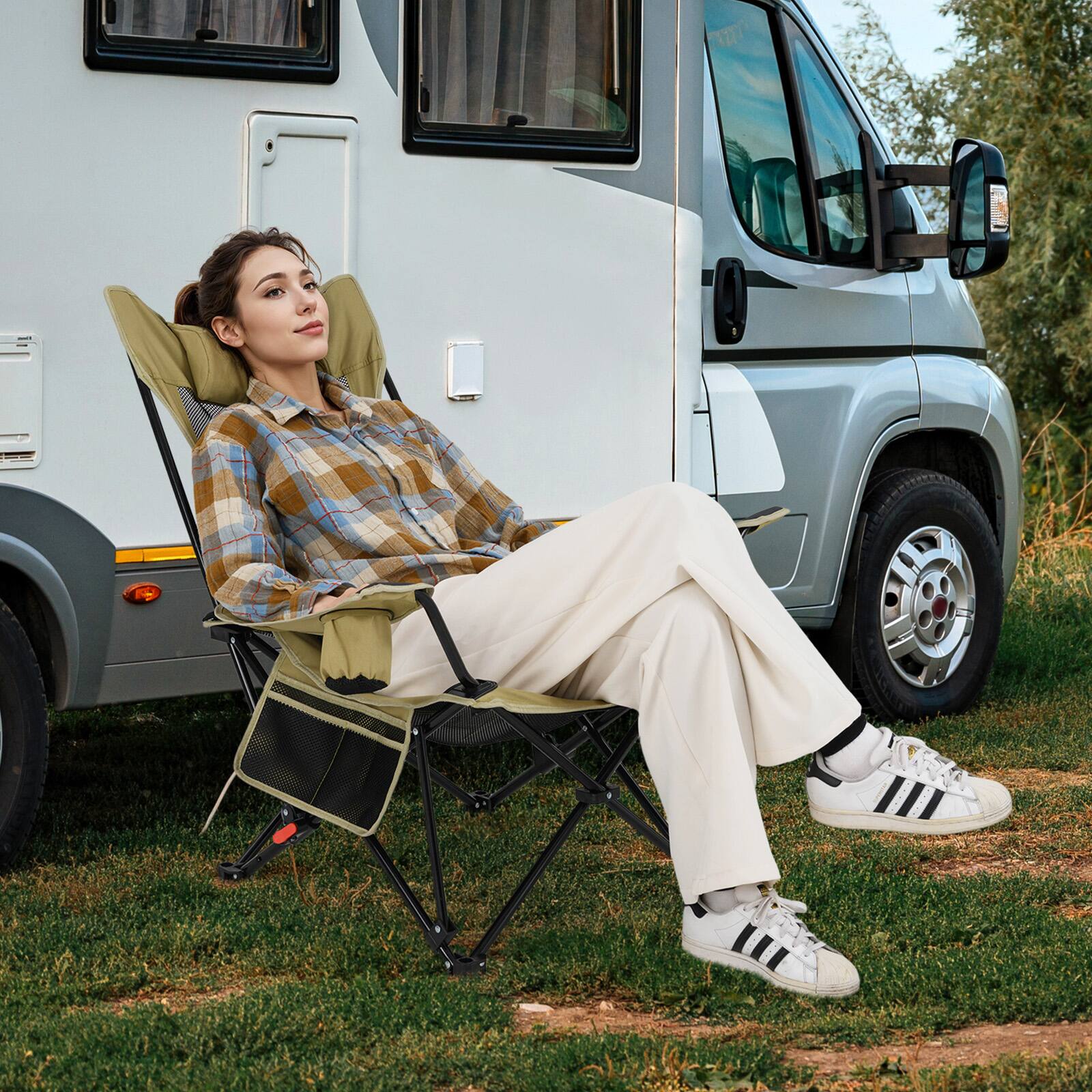 Alt View 1. Gymax - Gymax Camping Lounge Chair w/Detachable Footrest & 4-position Backrest Carrying Bag - Green.