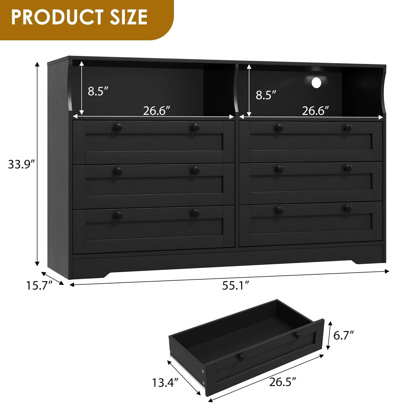 PRODUCT SIZE

- Height: 33.9"
- Width: 55.1"
- Depth: 15.7"
- Drawer Height: 8.5"
- Drawer Width: 26.6"
- Drawer Depth: 13.4"
- Bottom Drawer Height: 6.7"
- Bottom Drawer Width: 26.5"