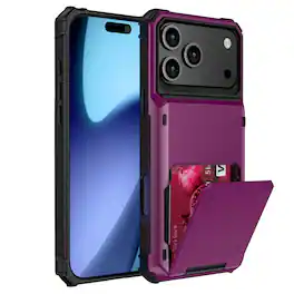 UUCOVER - Hidden Card Slot Wallet Back Case for Apple iPhone 17 Pro Max Shockproof TPU+PC Dual Layer Heavy Duty Shockproof Cover - Cherryred