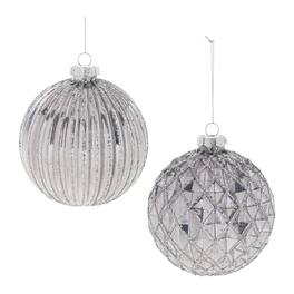 BreeBe - Glittered Glass Ball Ornament (Set of 6) - Silver