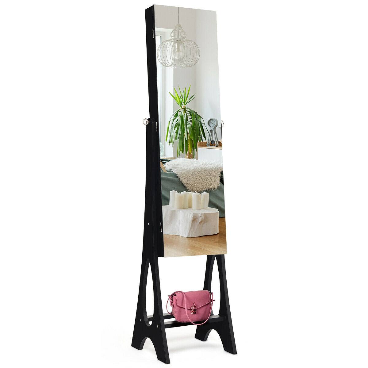 Alt View 19. Costway - LED Jewelry Cabinet Organizer Bevel Edge Mirrored Standing Black - Black.