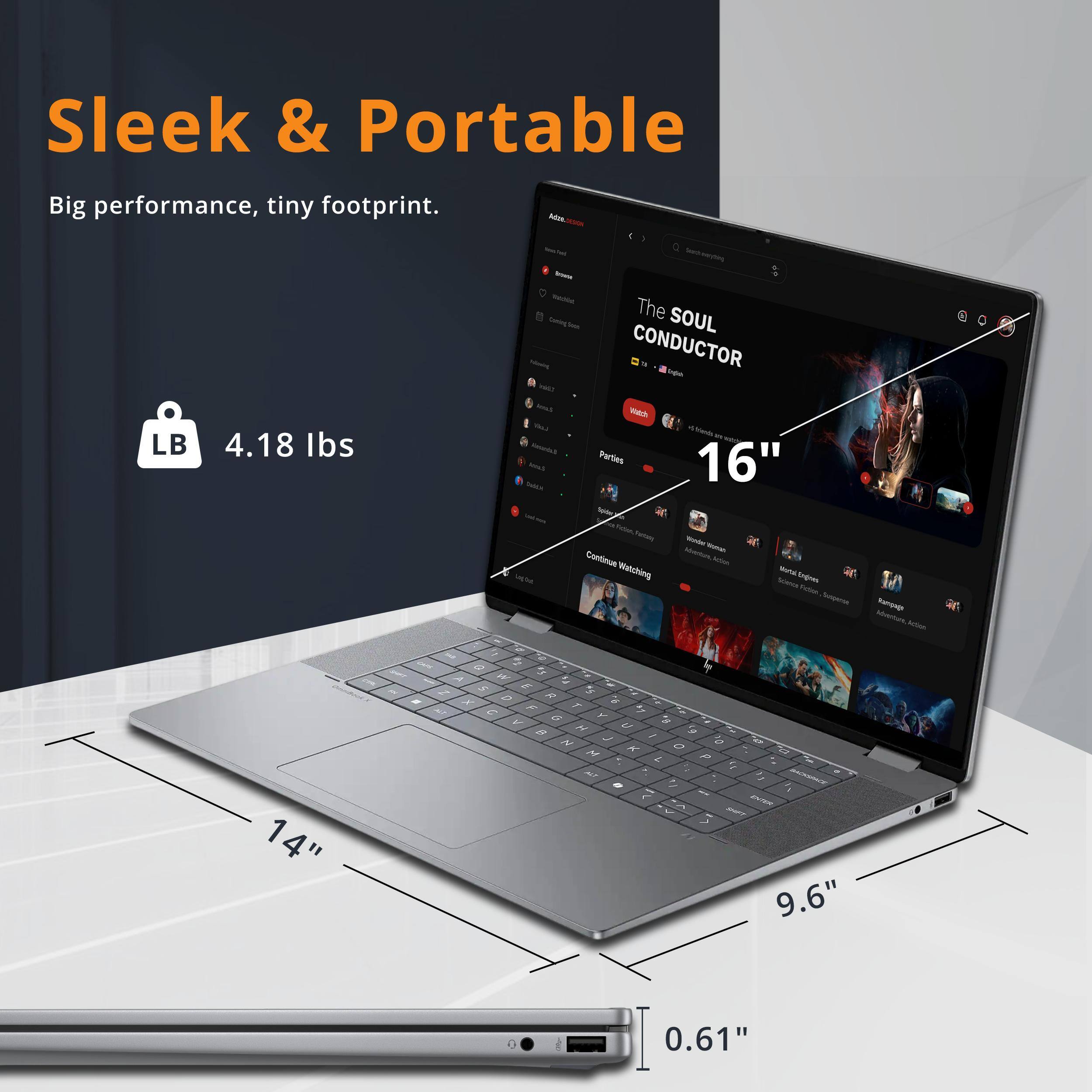 Sleek & Portable  
Big performance, tiny footprint.  
LB 4.18 lbs  

The SOUL CONDUCTOR  

16"  
14"  
9.6"  
0.61"