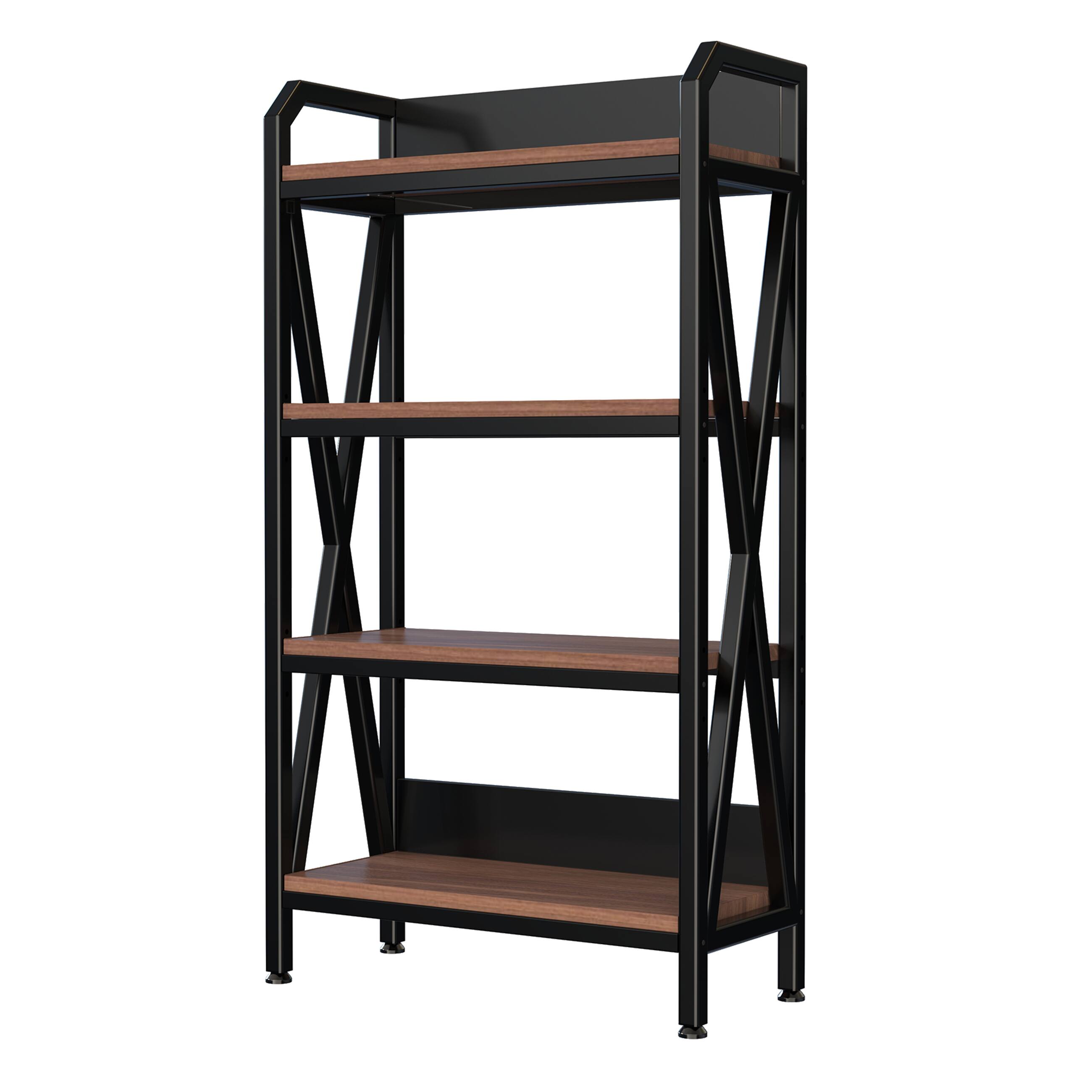 Front. Lirago - 4-Tier Freestanding Shelving Unit With Wooden Shelves – Heavy-Duty Metal Storage Shelves( 56.3-in H ) - Black.
