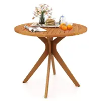 Costway 35.5 Inch Patio Wood Dining Table with Slatted Tabletop & Curved Legs for Backyard - Natural - Front_Zoom