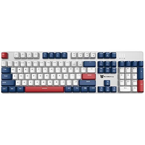 Stamp n Camp - Hot Swappable Mechanical Gaming - White Backlit Blue Switches 104 Keys Wired Pc Keyboards Mechanical Blue Switches - Blue Switch Blue/White/Red Combo Color