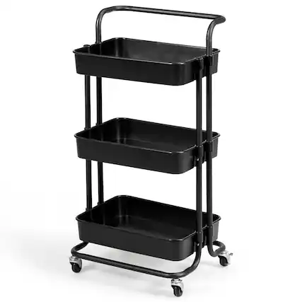 Front. Gymax - Gymax 3 Tier Rolling Cart W/Wheels Practical Handle&ABS Storage Basket Organizer Black - Black.