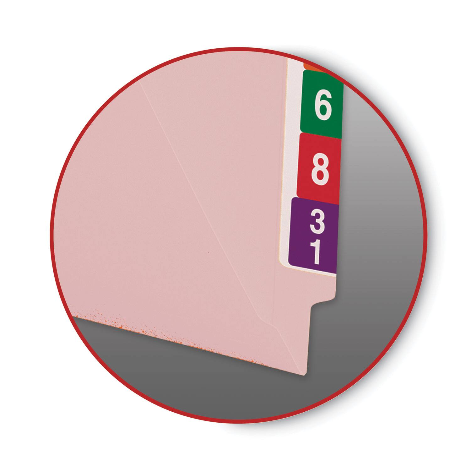 Back. Smead Manufacturing - Shelf-Master Reinforced End Tab Colored Folders, Straight Tabs, Letter Size, 0.75" Expansion, Pink, 100/Box.