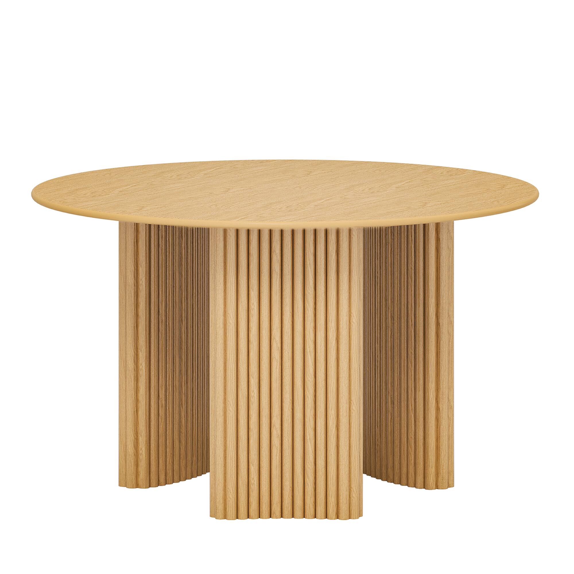 Angle. PexFix - Solid Oak Farmhouse Dining Table for 4, 46" Minimalist Round Kitchen Table with 3-Leg Base - Natural.