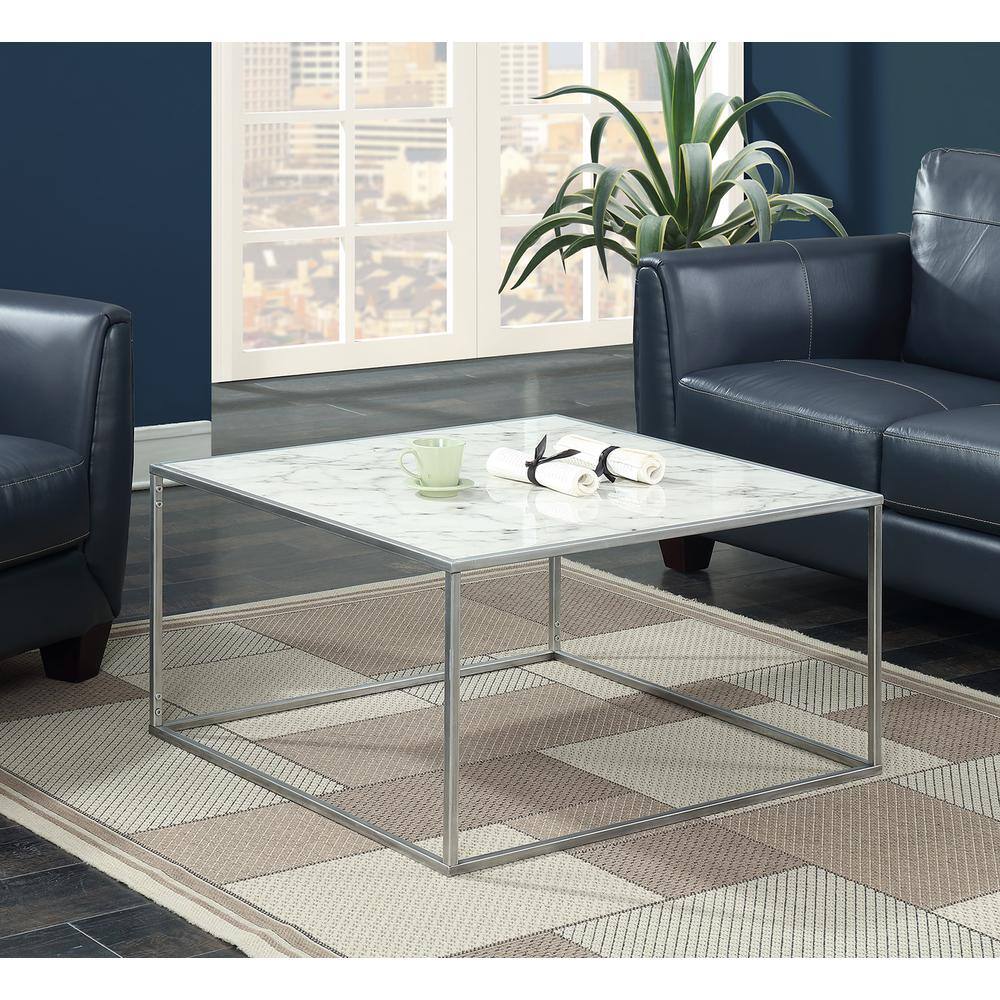 Left. Convenience Concepts - Gold Coast Faux Marble Coffee Table - Faux Marble / Silver.