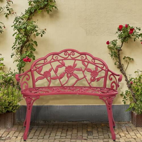 Alt View 7. Winado - 38.5in Patio Metal Rose Bench, 2-Person Cast Iron Aluminium Frame Chair for Lawn Front Porch Garden Outdoor Furniture - Red.