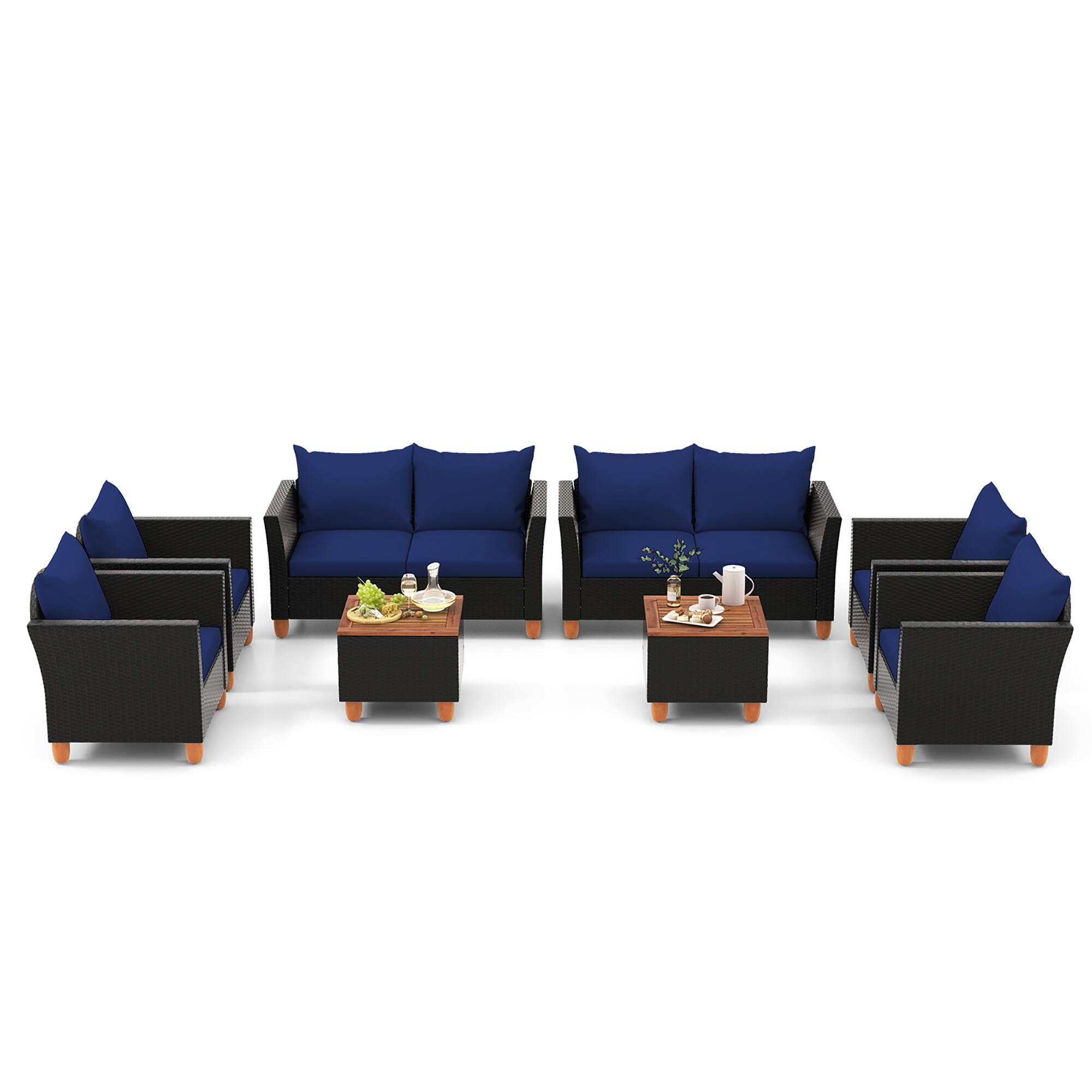 Alt View 8. Gymax - Gymax 8 PCS Wicker Patio Furniture Set w/ Removable Cushions Storage Coffee Table Navy - Navy.