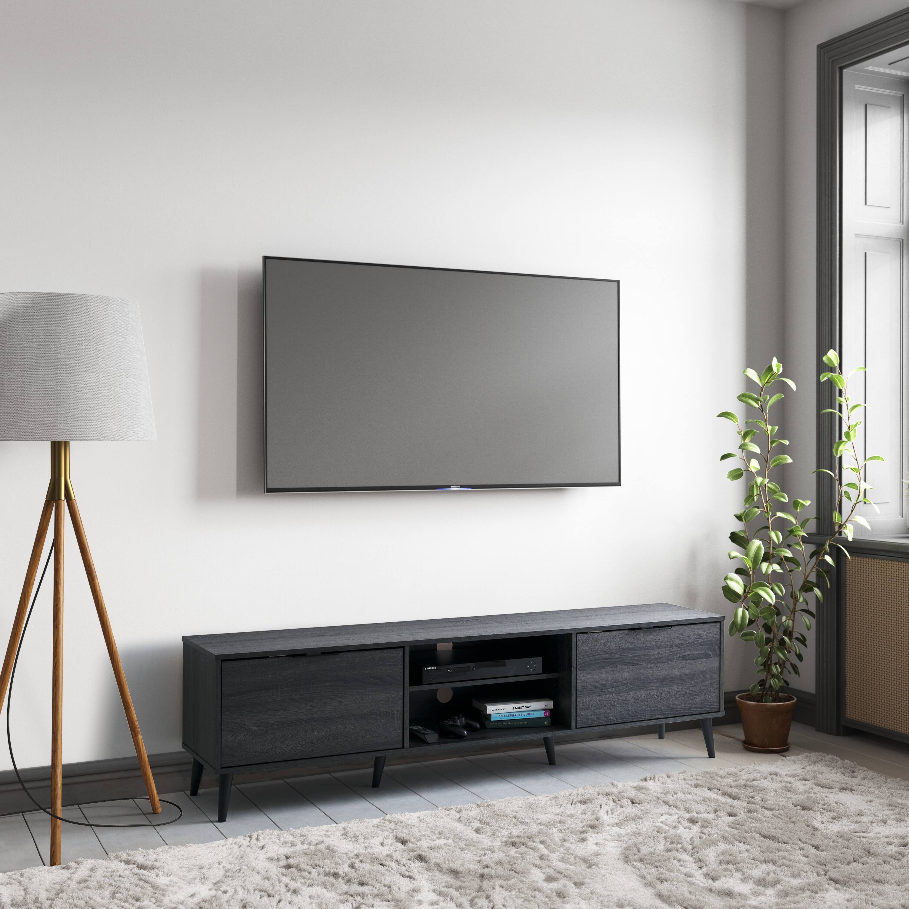Alt View 32. CorLiving - Cole Collection TV Stand with Cabinets for Most TVs up to 85" - Dark Gray.