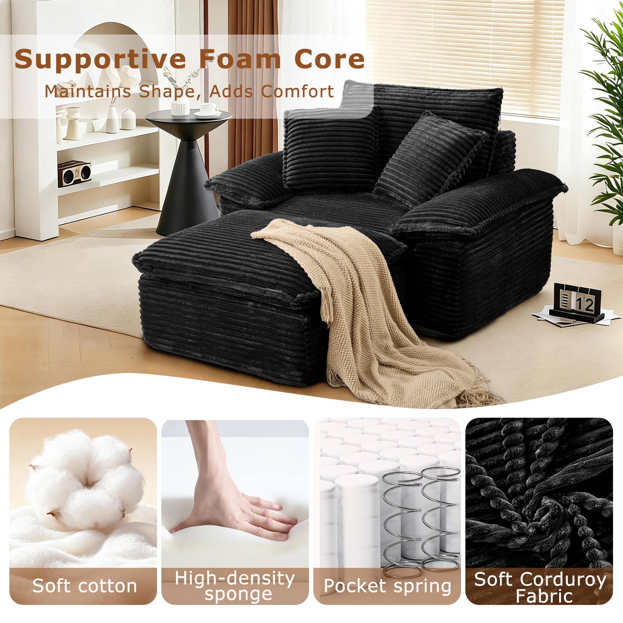 Supportive Foam Core Maintains Shape, Adds Comfort

- Soft cotton
- High-density sponge
- Pocket spring
- Soft Corduroy Fabric