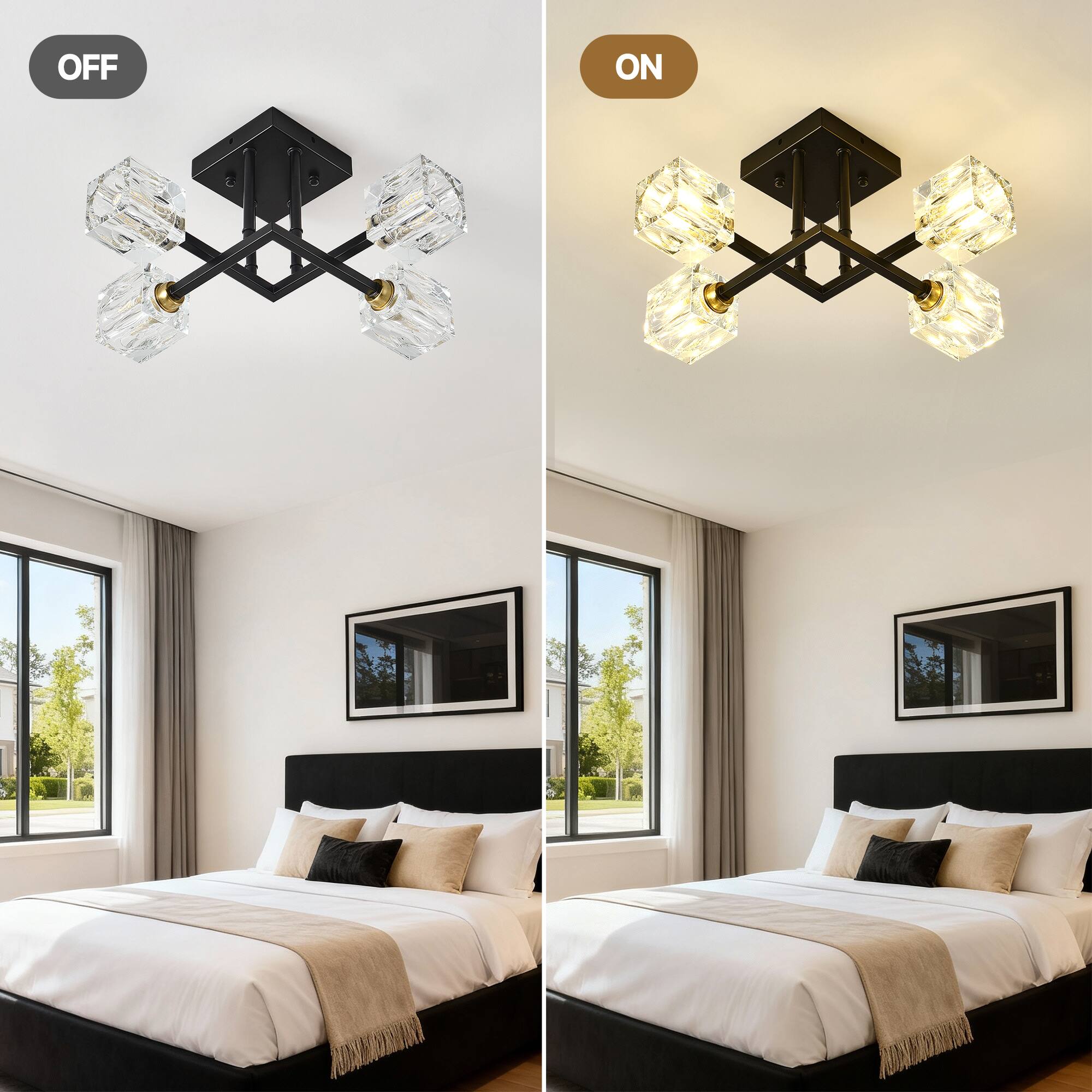 Alt View 6. Boyel Living - Matte Black Modern Crystal Ceiling Light 4 Lights Bulb Included for Dining Room Living Bedroom.