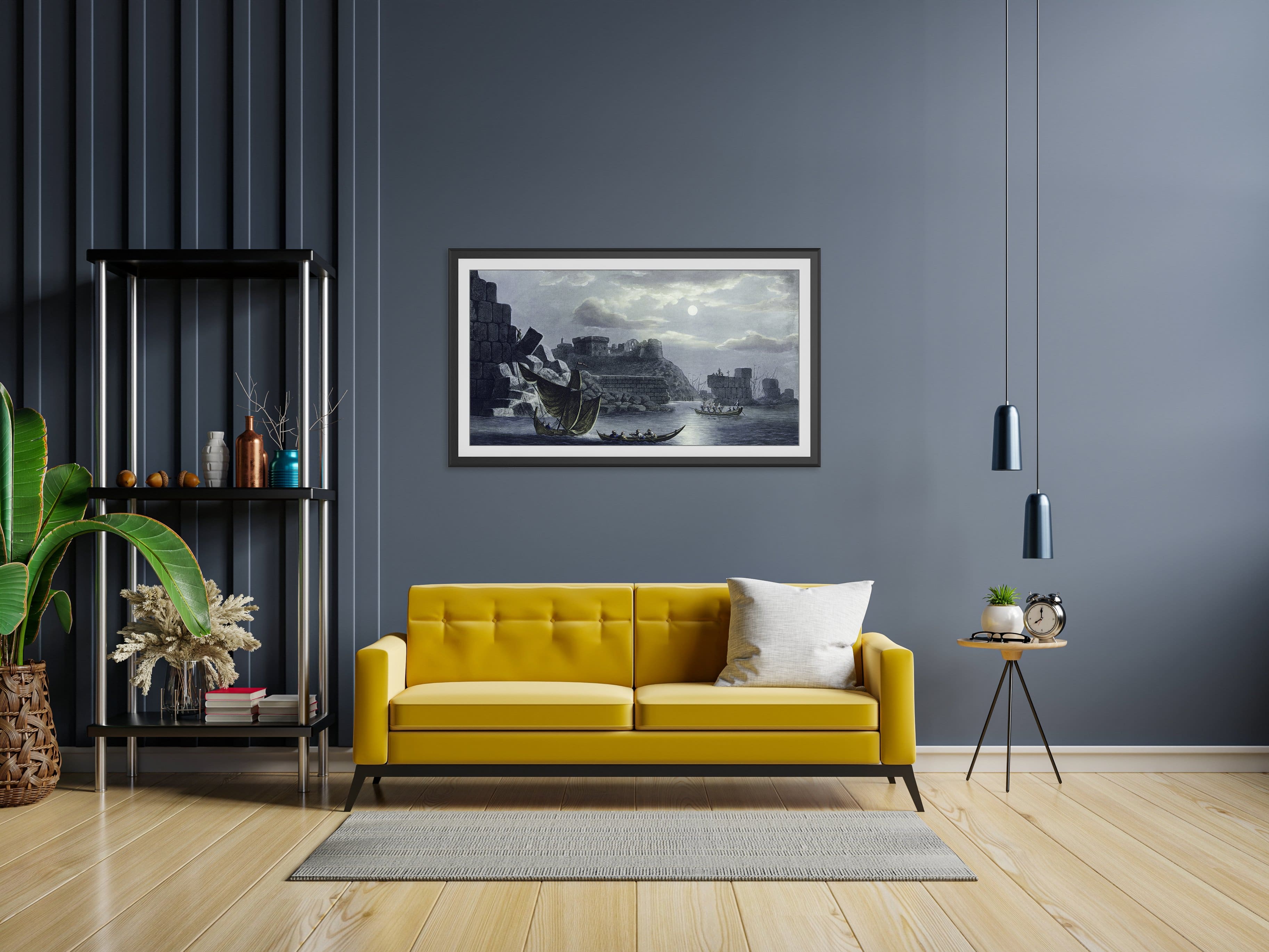 Angle. Deco TV Frames - Alloy Scoop Bezel for Samsung The Frame TV - 50" - Anodized Black.