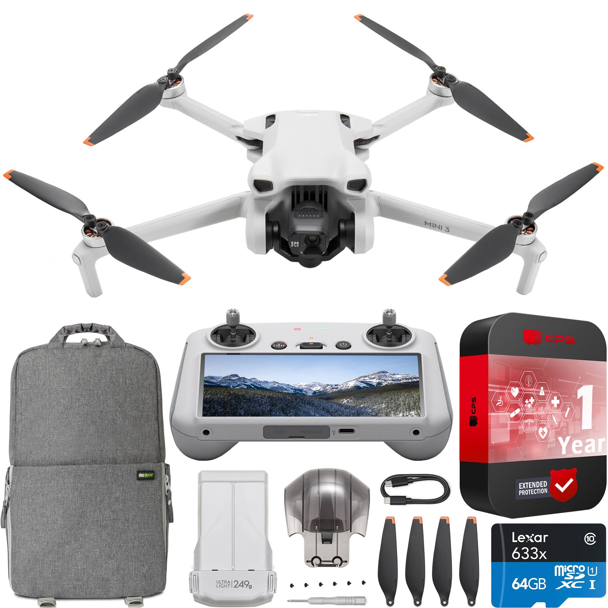 DJI - Mini 3 Drone 4K Quadcopter with RC Smart Remote Controller + Accessories Bundle