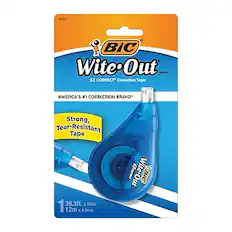 50523 BIC Wite-Out BRAND EZ CORRECT Correction Tape
AMERICA'S #1 CORRECTION BRAND*
Strong, Tear-Resistant Tape
1 39.3ft. x 1/6in
12m x 4.2mm
