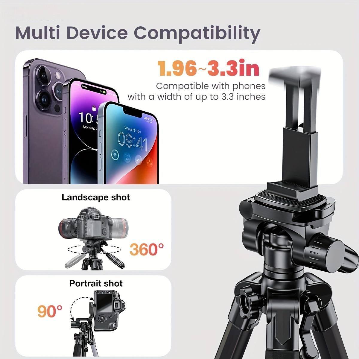 Multi Device Compatibility

1.96~3.3in  
Compatible with phones with a width of up to 3.3 inches

Landscape shot  
360°

Portrait shot  
90°