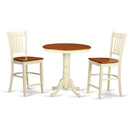 East West Furniture - 3 Pc counter height Dining room set - high top Table and 2 Dining chair - Buttermilk & Cherry
