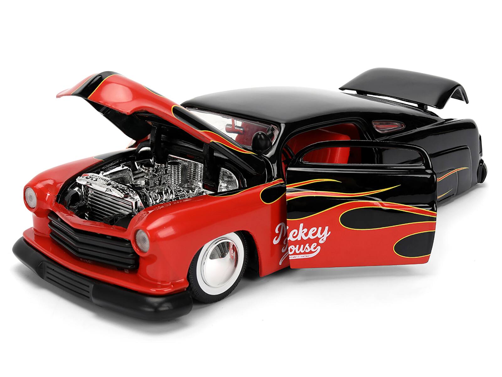 1951 Mercury Coupe Black with Flame Graphics and Red Interior and