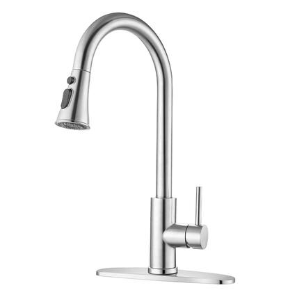 Front. Siljoy - Brushed Nickel Pull-Down Kitchen Faucet - Single Hole Deck Mount with Stainless Steel Sprayer & Single Handle Control - Brushed Nickel.