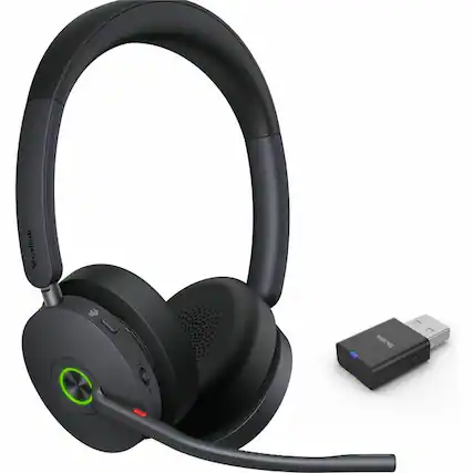 Front. Yealink - Yealink WH68 Hybrid DECT Wireless Headset - Microsoft Teams Certification - Stereo - Wireless - Bluetooth/DECT - 492.1 - Black.
