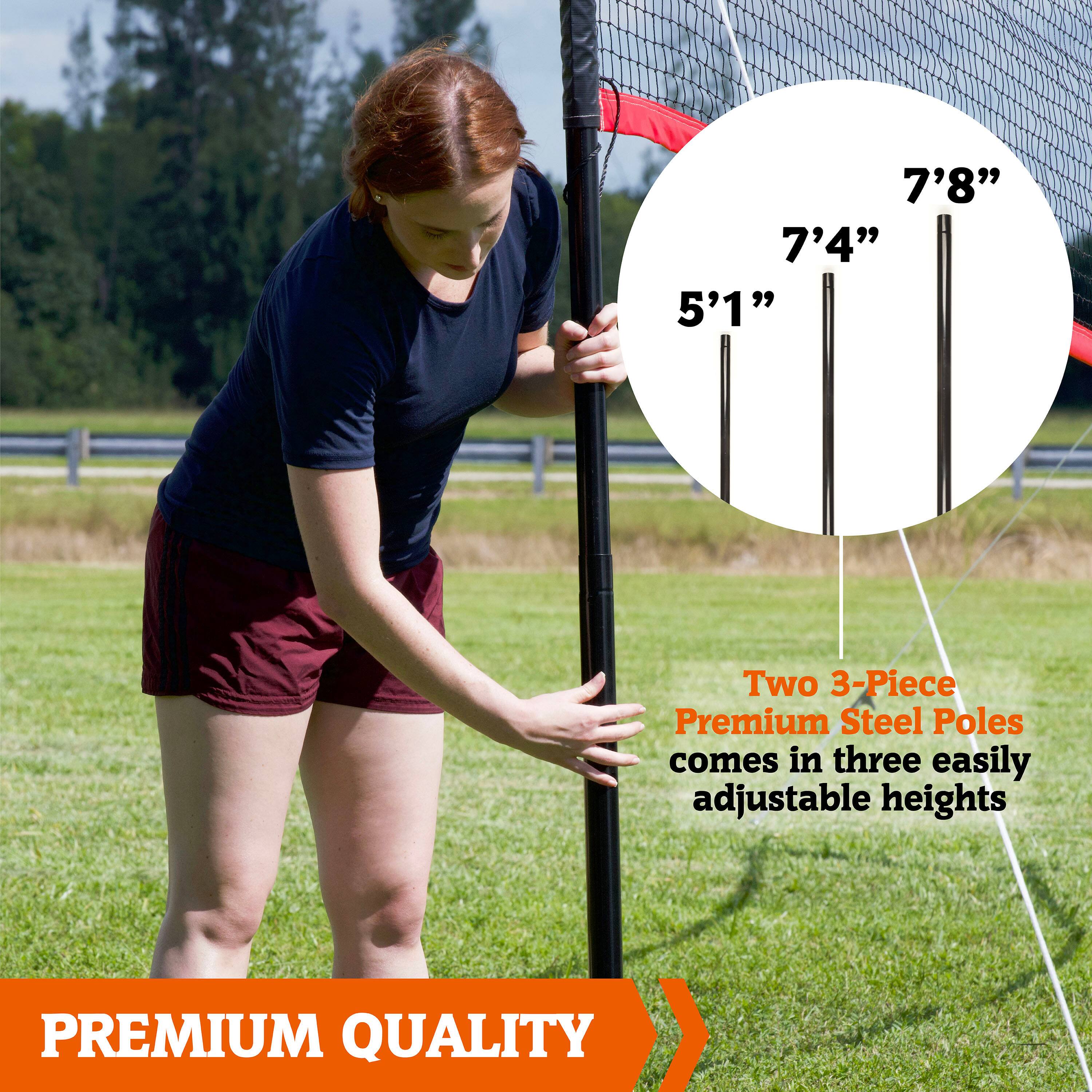 Premium Quality Two 3-Piece Premium Steel Poles come in three easily adjustable heights.