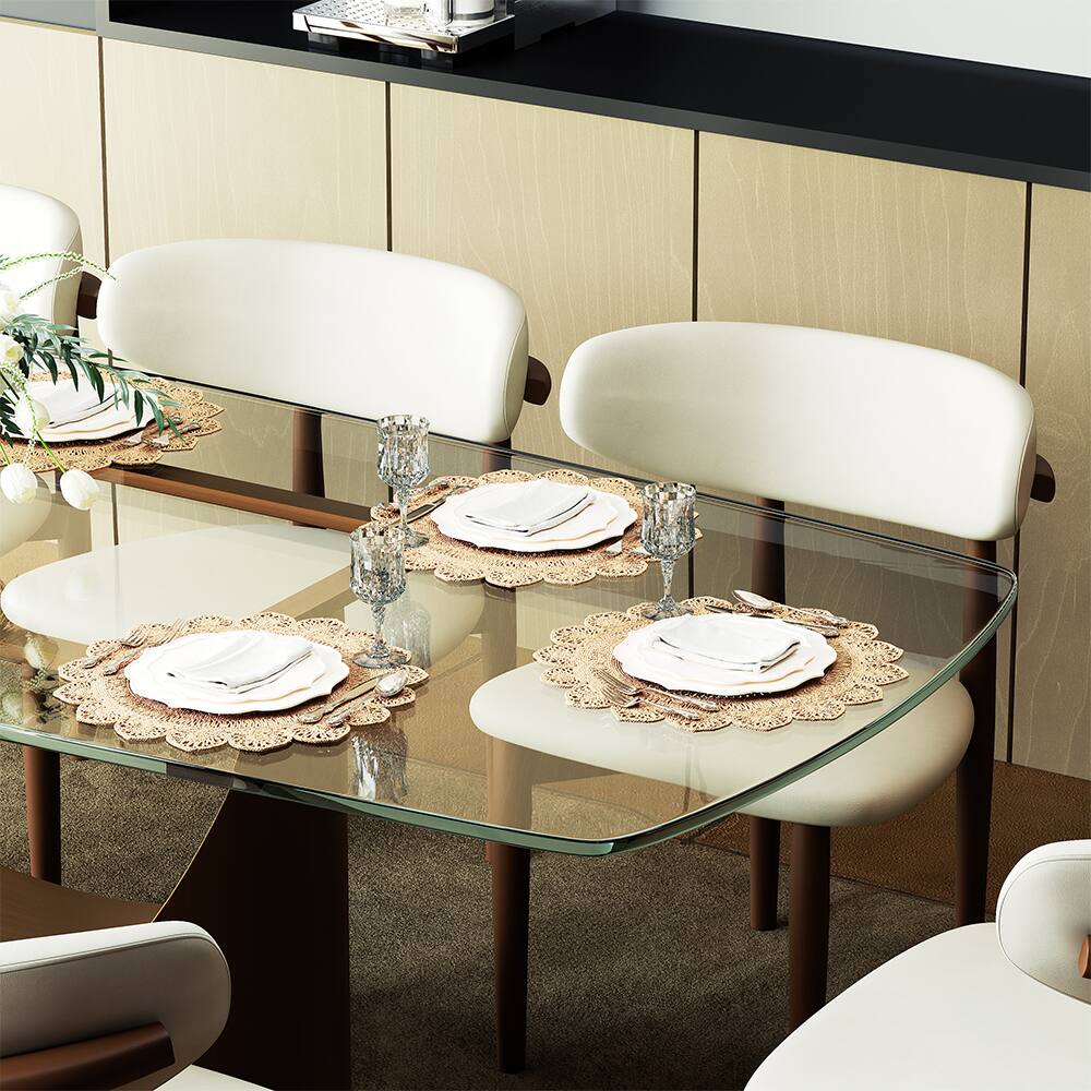 Alt View 1. POVISON - 71" Modern Glass  Long Dining Table for 6, Transparent Glass for Kitchen, Bronze Stainless Steel Pedestal Kitchen Table - Transparent.
