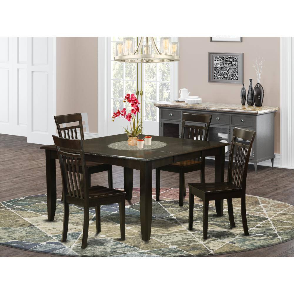 Back. East West Furniture - 5 Pc Dining room set-Dinette Table with Leaf and 4 dinette Chairs. - Cappuccino.