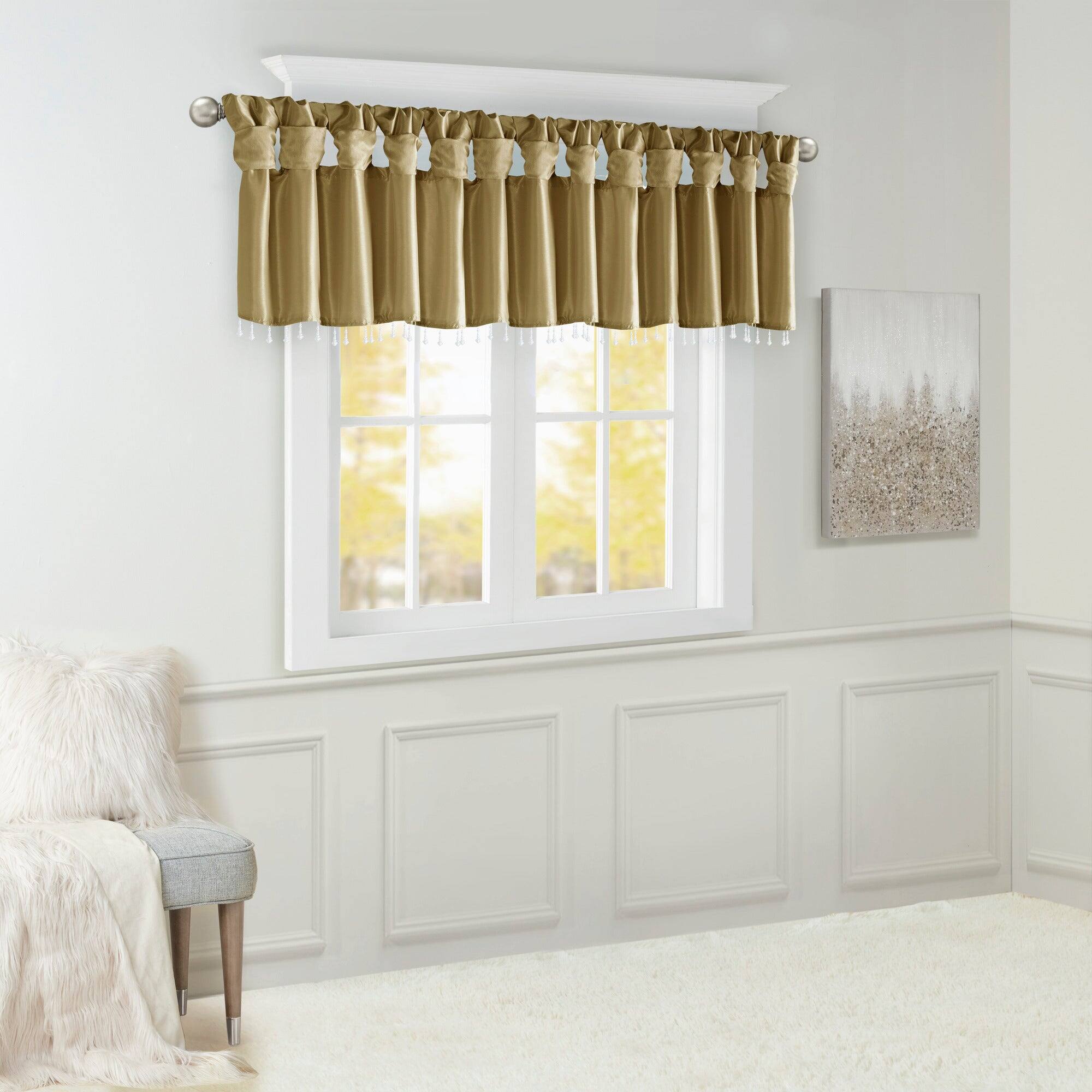 Back. BreeBe - Lightweight Faux Silk Valance With Beads Bronze 50x26' - Bronze.