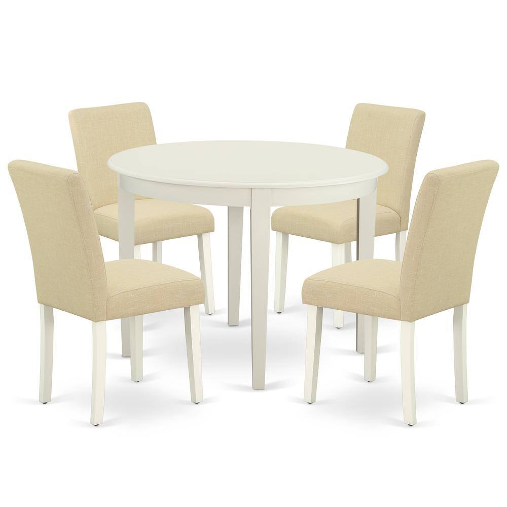 Back. East West Furniture - Dining Room Set Linen White - Brown.