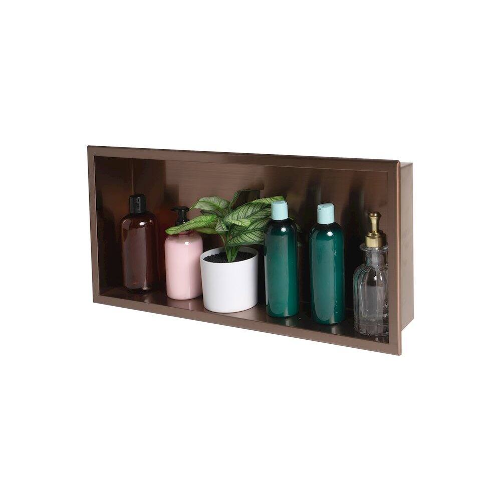 Alt View 1. Alfi - Brushed Copper PVD Stainless Steel Horizontal Single Shelf Shower Niche - Brown.