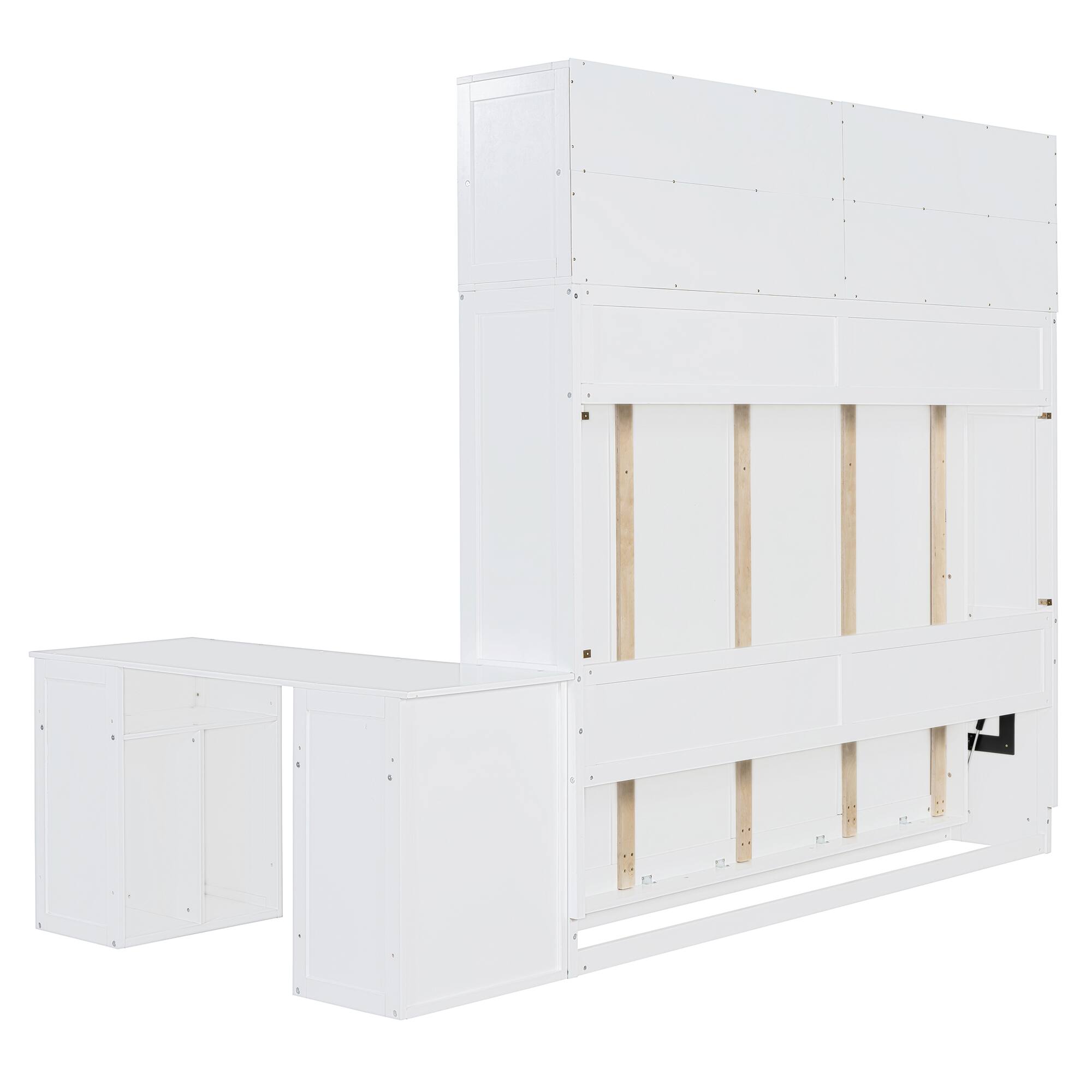 Alt View 8. Tiramisubest - Queen Size Wall Murphy Bed with Desk, Storage, White Wood, Space-Saving - White.